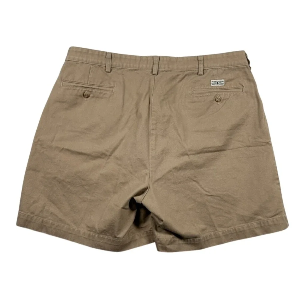 Vintage Polo Ralph Lauren Shorts Mens 38 Pleated Chino Tan Khaki Made in USA